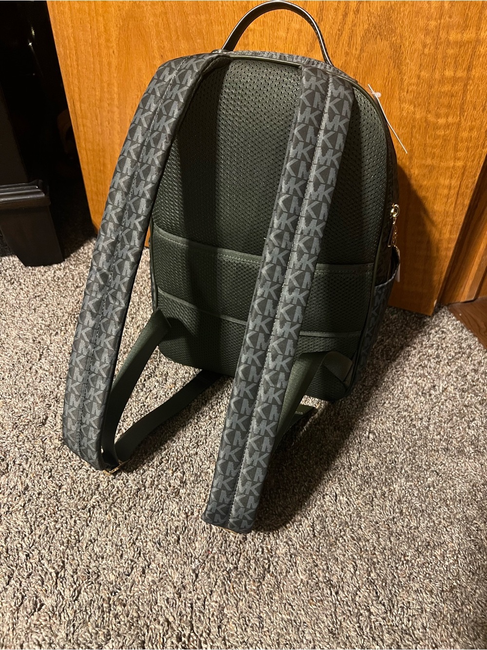 Michael Kors Olive Green Logo Backpack with Gold Hardware - Picture 3 of 4